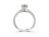 White gold Fancy Green Oval Cut Solitaire Milgrain Engraved Band with Four-Prong Setting_15