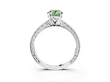 White gold Fancy Green Oval Cut Solitaire Milgrain Engraved Band with Four-Prong Setting_3