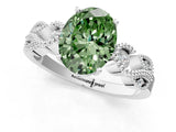 White gold Fancy Green Oval Cut Solitaire Milgrain Leaf Band with Prong Setting_13