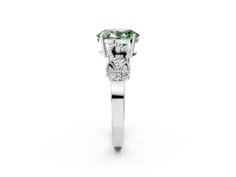 White gold Fancy Green Oval Cut Solitaire Milgrain Leaf Band with Prong Setting_14