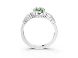 White gold Fancy Green Oval Cut Solitaire Milgrain Leaf Band with Prong Setting_15
