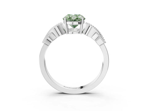 White gold Fancy Green Oval Cut Solitaire Milgrain Leaf Band with Prong Setting_15