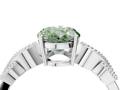 White gold Fancy Green Oval Cut Solitaire Milgrain Leaf Band with Prong Setting_16