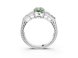 White gold Fancy Green Oval Cut Solitaire Princess Side Stone Engraved Band Prong Setting Ring_15