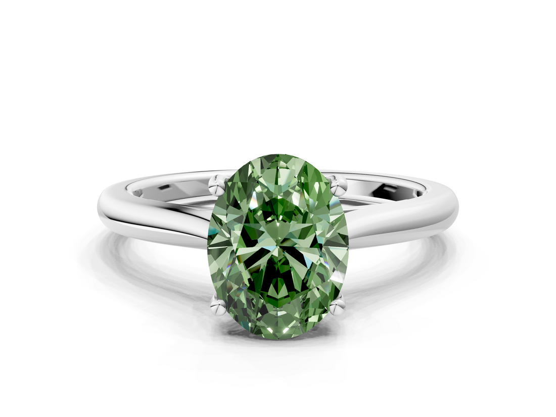 White gold Fancy Green Oval  Cut Solitaire Ring with Cathedral Band and Four-Prong Setting_53