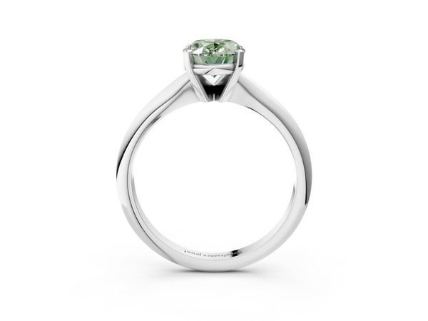 Platinum Fancy Green Oval  Cut Solitaire Ring with Four-Prong Setting on a Classic Band