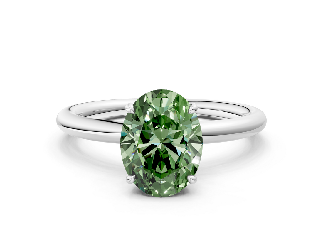 White gold Fancy Green Oval  Cut Solitaire Ring with Thin Band and Four-Prong Setting_16