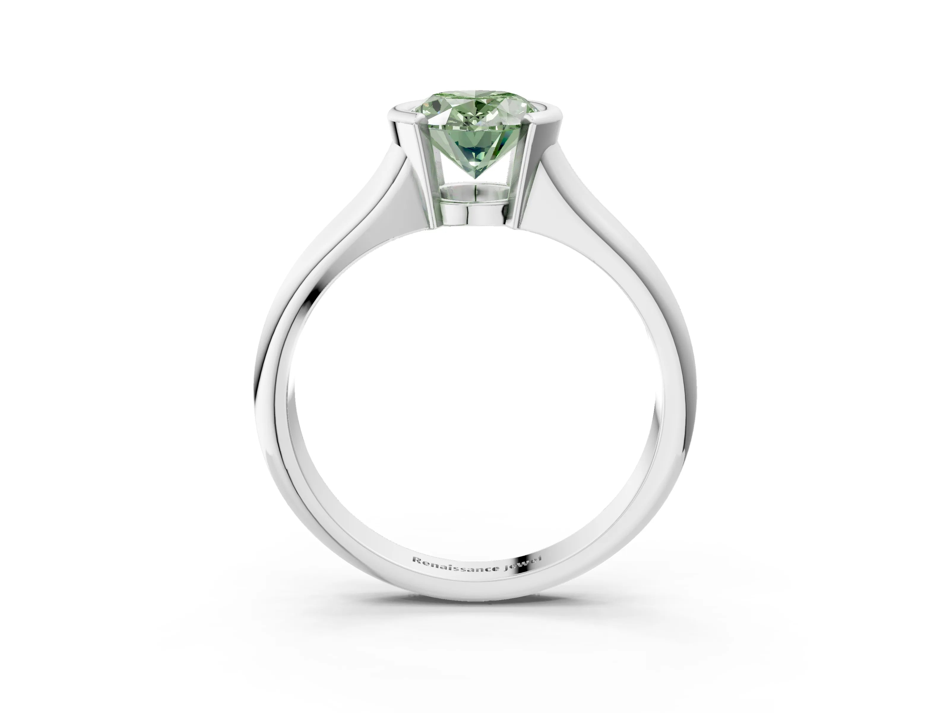 White gold Fancy Green Oval Cut Solitaire Tension Set Diamond Ring with Split Shank Band_3