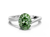 White gold Fancy Green Oval  Cut Solitaire Twist Band Ring with Four-Prong Setting_3