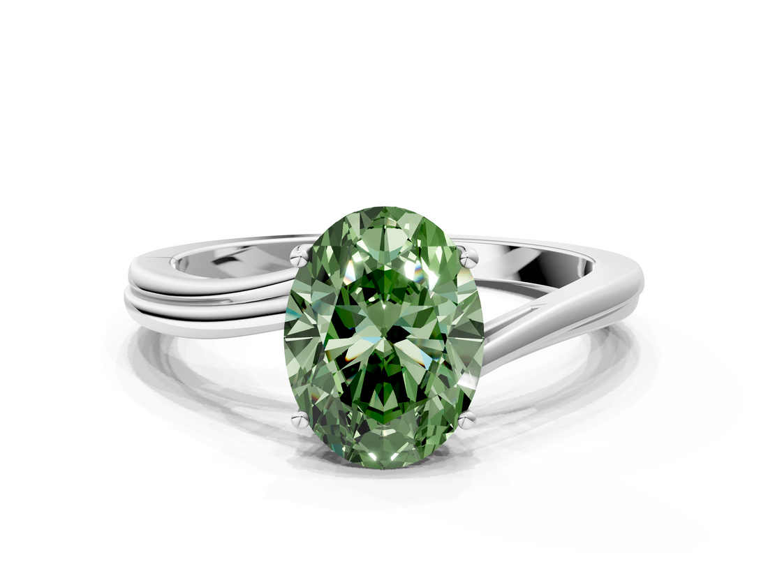 White gold Fancy Green Oval  Cut Solitaire Twist Band Ring with Four-Prong Setting_36