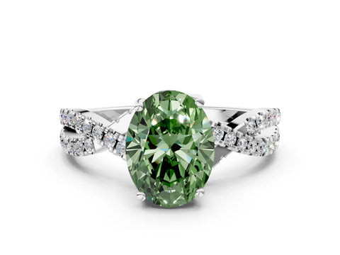 White gold Fancy Green Oval Cut Solitaire Twist Pave Diamond Engagement Ring with Prong Setting_24