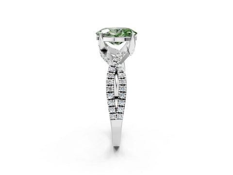 White gold Fancy Green Oval Cut Solitaire Twist Pave Diamond Engagement Ring with Prong Setting_2