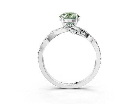 White gold Fancy Green Oval Cut Solitaire Twist Pave Diamond Engagement Ring with Prong Setting_3