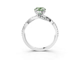 White gold Fancy Green Oval Cut Solitaire Twist Pave Diamond Engagement Ring with Prong Setting_3