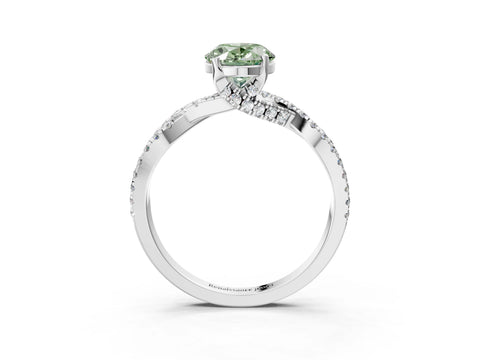 White gold Fancy Green Oval Cut Solitaire Twist Pave Diamond Engagement Ring with Prong Setting_3
