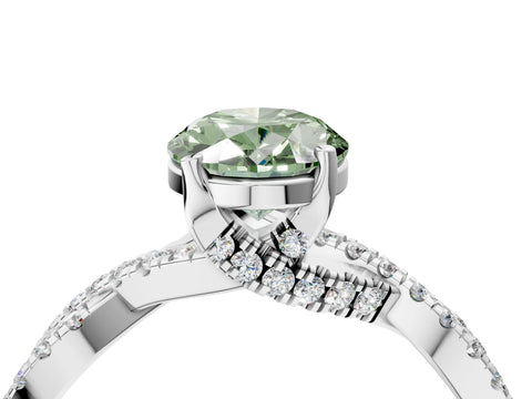 White gold Fancy Green Oval Cut Solitaire Twist Pave Diamond Engagement Ring with Prong Setting_4