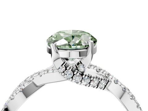 White gold Fancy Green Oval Cut Solitaire Twist Pave Diamond Engagement Ring with Prong Setting_4
