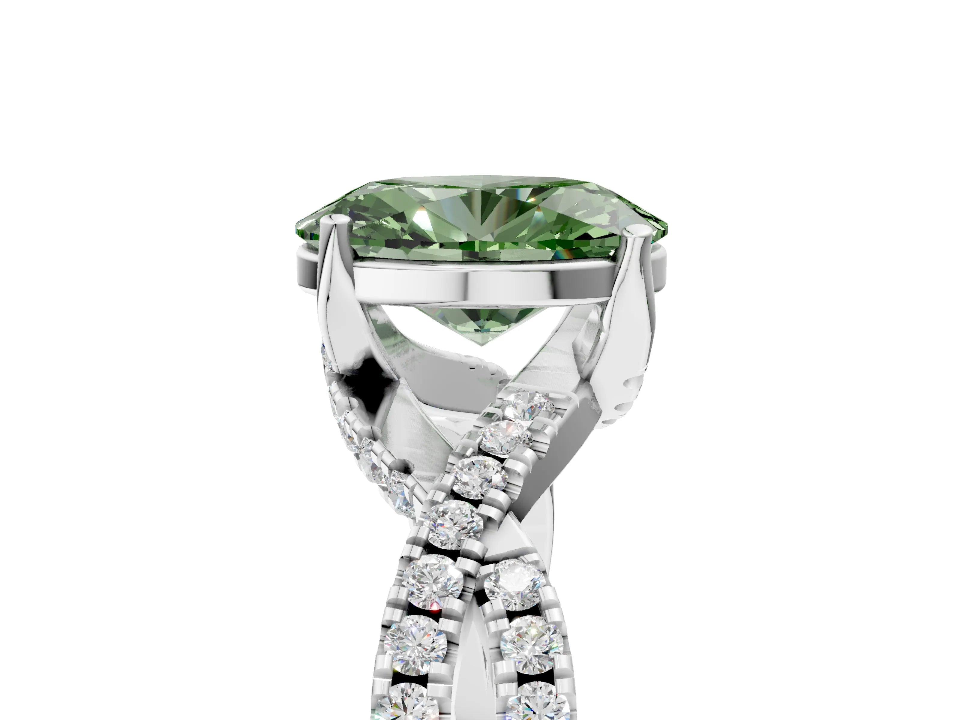 White gold Fancy Green Oval Cut Solitaire Twist Pave Diamond Engagement Ring with Prong Setting_5