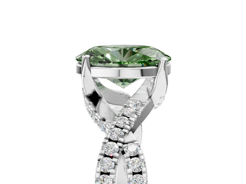 White gold Fancy Green Oval Cut Solitaire Twist Pave Diamond Engagement Ring with Prong Setting_5