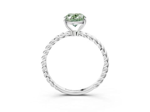 White gold Fancy Green Oval Cut Solitaire Twisted Band 4-Prong Ring_27