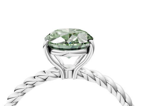White gold Fancy Green Oval Cut Solitaire Twisted Band 4-Prong Ring_28