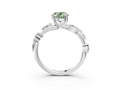 White gold Fancy Green Oval Cut Solitaire Twisted Band Marquise Accent Prong Setting Ring_3