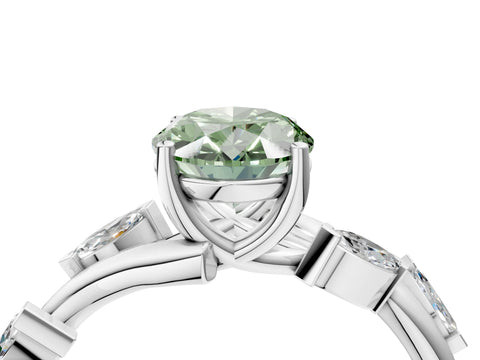 White gold Fancy Green Oval Cut Solitaire Twisted Band Marquise Accent Prong Setting Ring_4