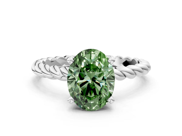 Platinum Fancy Green Oval  Cut Solitaire Twisted Band with Four-Prong Setting