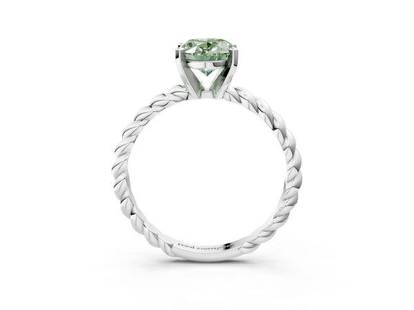 Platinum Fancy Green Oval  Cut Solitaire Twisted Band with Four-Prong Setting