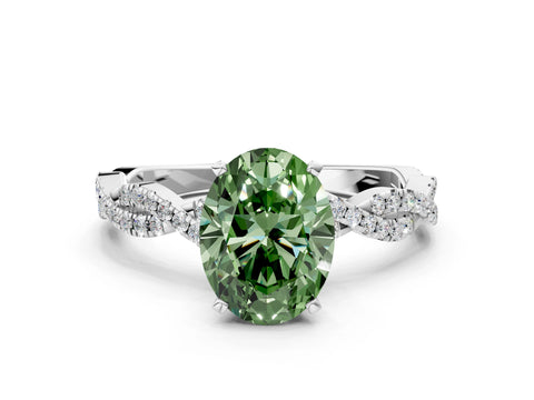 White gold Fancy Green Oval Cut Solitaire Twisted Pave Band with Four-Prong Setting_15