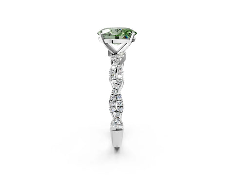 White gold Fancy Green Oval Cut Solitaire Twisted Pave Band with Four-Prong Setting_17