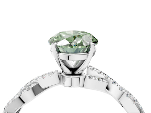 White gold Fancy Green Oval Cut Solitaire Twisted Pave Band with Four-Prong Setting_19