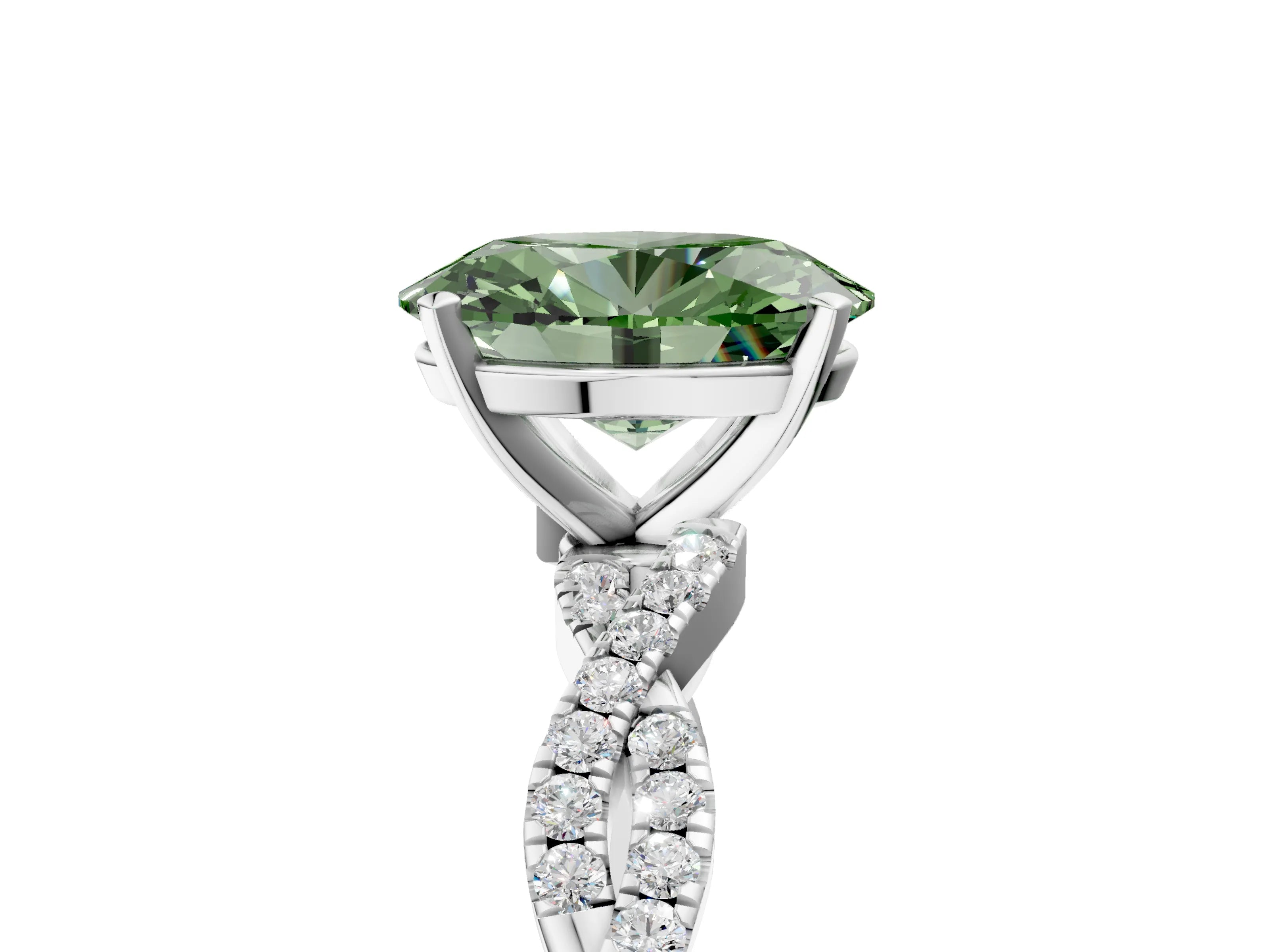 White gold Fancy Green Oval Cut Solitaire Twisted Pave Band with Four-Prong Setting_20