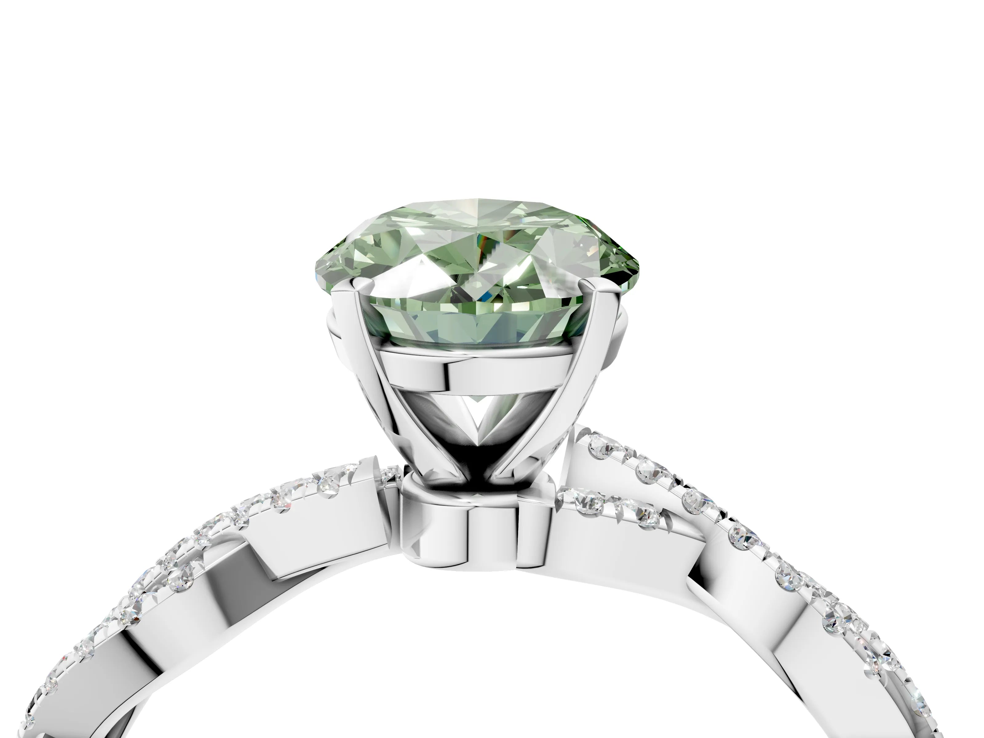 White gold Fancy Green Oval Cut Solitaire Twisted Pave Band with Four-Prong Setting_7