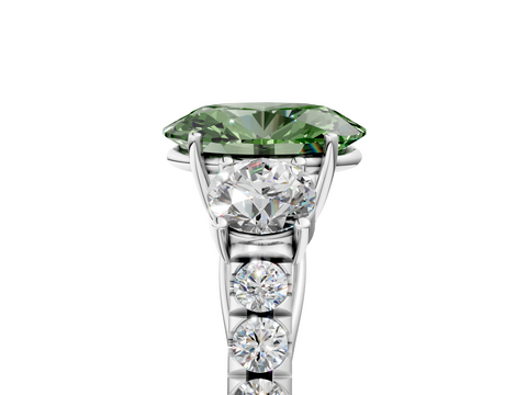 White gold Fancy Green Oval  Cut Three-Stone Diamond Pave Band with Prong Setting_25