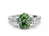 White gold Fancy Green Oval  Cut Three-Stone Diamond Pave Band with Prong Setting_37