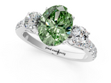 White gold Fancy Green Oval  Cut Three-Stone Diamond Pave Band with Prong Setting_38
