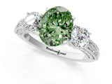 White gold Fancy Green Oval Cut Three-Stone Diamond Ring with Pavé Band and Four-Prong Setting_13