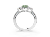 White gold Fancy Green Oval Cut Three-Stone Diamond Ring with Pavé Band and Four-Prong Setting_15