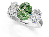White gold Fancy Green Oval Cut Three-Stone Diamond Ring with Prong Setting on a Classic Band_13