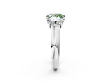 White gold Fancy Green Oval Cut Three-Stone Diamond Ring with Prong Setting on a Classic Band_14