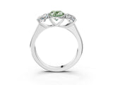 White gold Fancy Green Oval Cut Three-Stone Diamond Ring with Prong Setting on a Classic Band_15