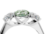 White gold Fancy Green Oval Cut Three-Stone Diamond Ring with Prong Setting on a Classic Band_16