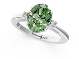White gold Fancy Green Oval  Cut Three-Stone Solitaire Ring with Round Accent Diamonds and Four-Prong Setting_20