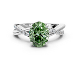 White gold Fancy Green Oval  Cut Twist Band Solitaire Diamond Ring with Pavé Setting_3