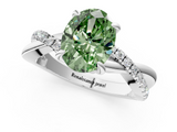 White gold Fancy Green Oval  Cut Twist Band Solitaire Diamond Ring with Pavé Setting_4