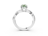 White gold Fancy Green Oval  Cut Twist Band Solitaire Diamond Ring with Pavé Setting_6