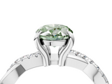 White gold Fancy Green Oval  Cut Twist Band Solitaire Diamond Ring with Pavé Setting_7