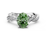 White gold Fancy Green Oval  Cut Twisted Pavé Band Solitaire Ring with Four-Prong Setting_55