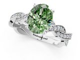 White gold Fancy Green Oval  Cut Twisted Pavé Band Solitaire Ring with Four-Prong Setting_56